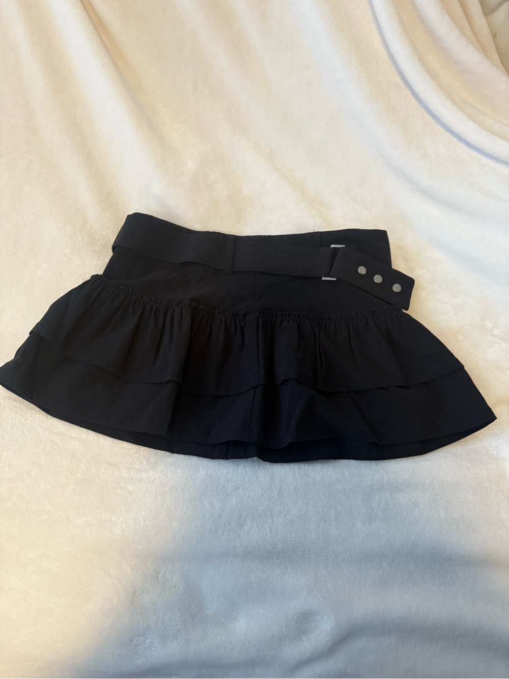 Abbey Dawn Black Tiered Ruffle Mini Skirt with Decorative Belt